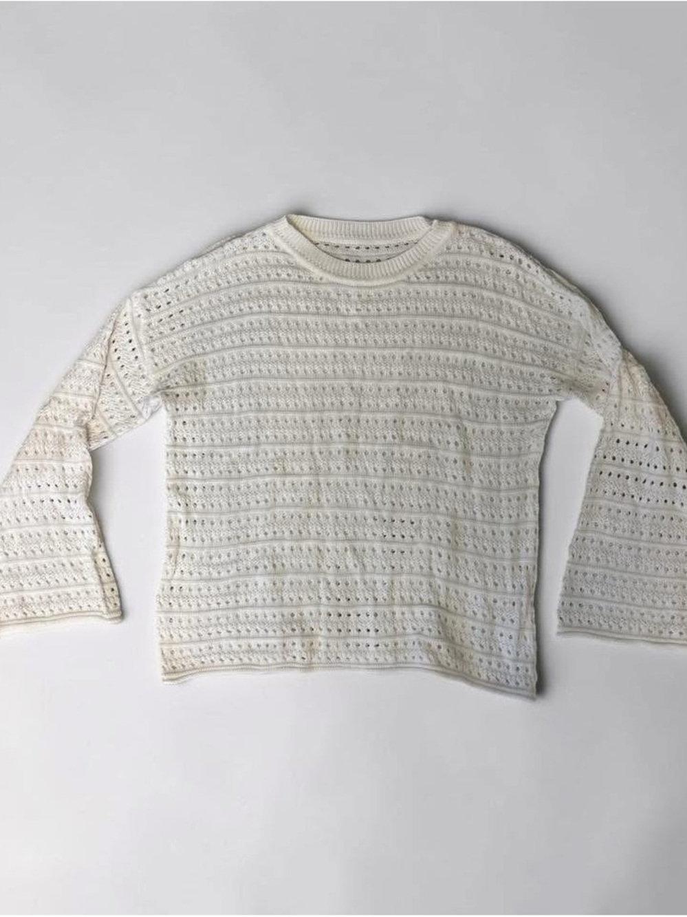 White Crochet Knit Long Sleeve Top